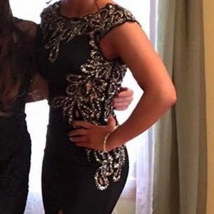 Floor length black bedazzled dress with slit